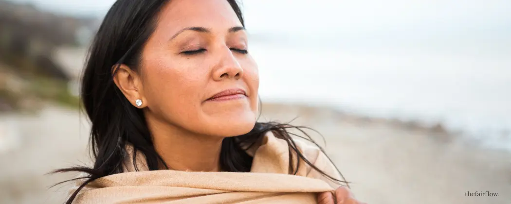 Blog post header with peaceful woman to Your Inner Voice Holds the Key to Lasting Weight Loss.